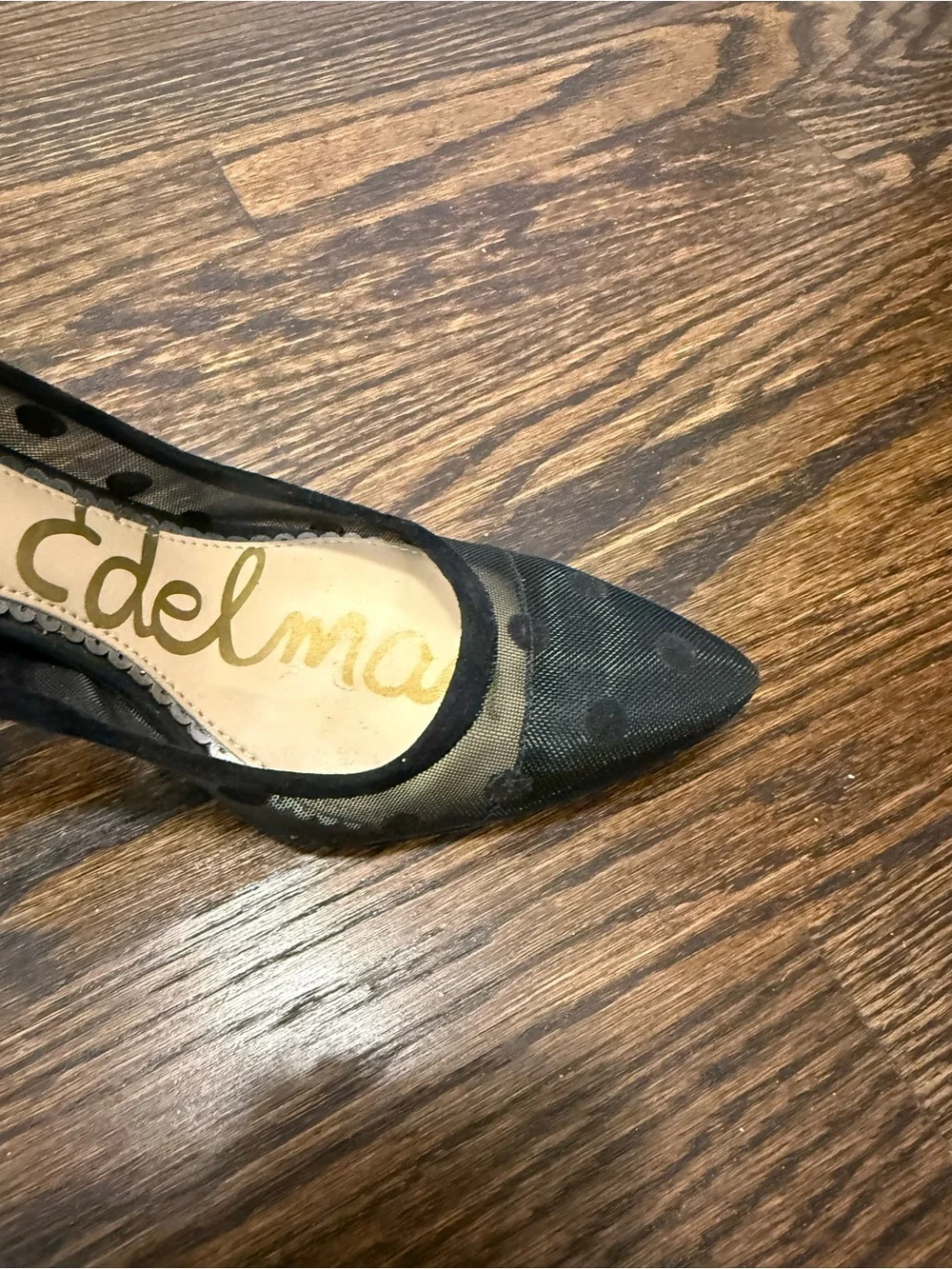 Sam Edelman Black Mesh Polka Dot Pointed Toe Pumps